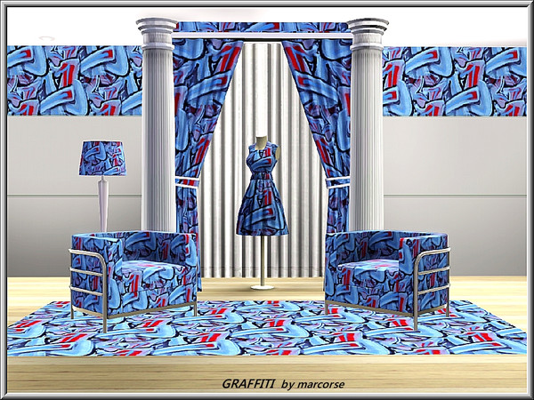Sims 3 — Graffiti_marcorse by marcorse — Abstract pattern: street graffiti in red and shades of blue.