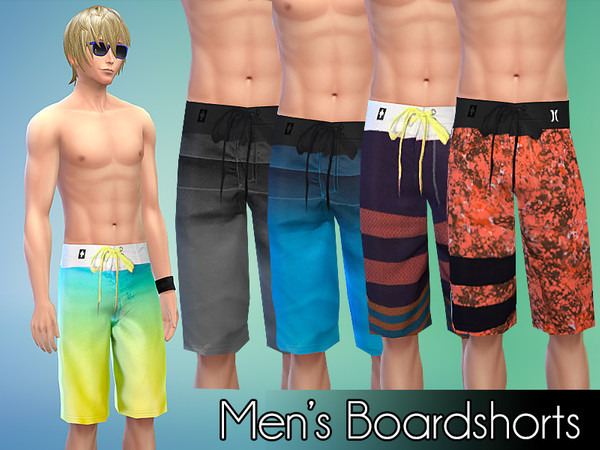 Sims 4 — Men's Boardshorts by NIREsim2 — Boardshorts with 5 recolors for MA. Available only in Swimwear as a Bottom.