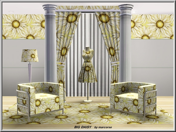 Sims 3 — Big Daisy_marcorse by marcorse — Fabric pattern: large cream daisy in a regular repeat design on yellow.