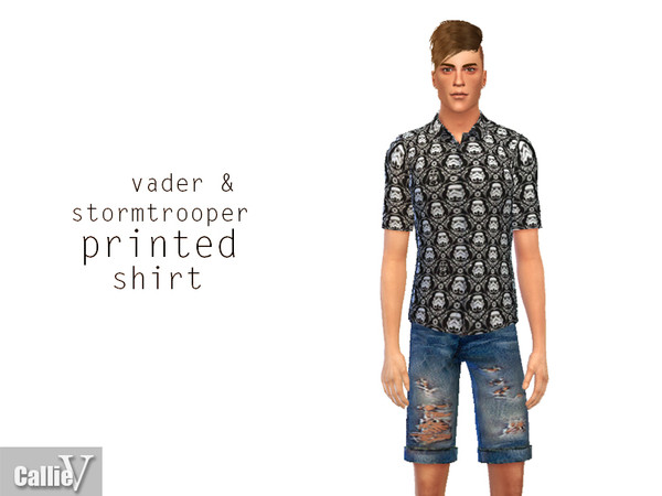 Sims 4 — Vader & Stormtrooper printed shirt by Callie_V — This is a short sleeved printed shirt with a black and