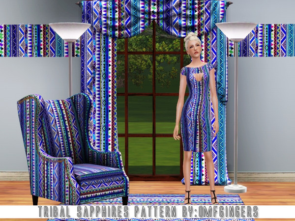 Sims 3 — Tribal Sapphires Pattern by omfgingers — Lots of blues in this tribal print, very beautiful.