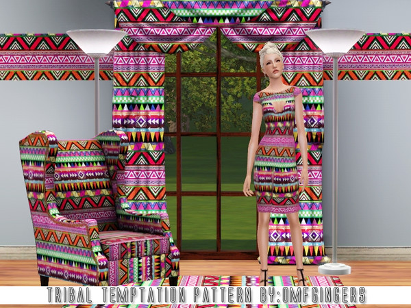Sims 3 — Tribal Temptation Pattern by omfgingers — This gorgeous pattern features a multitude of colors, pink mostly