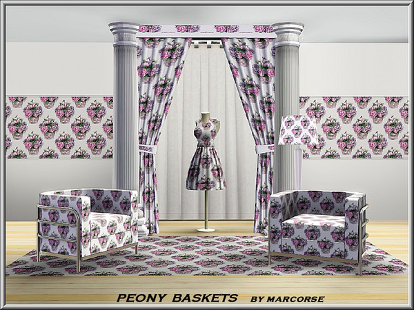 Sims 3 — PeonyBaskets_marcorse by marcorse — Fabric pattern: baskets of peonies for a Spring display.
