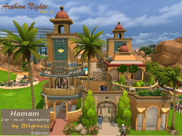 Sims 4 — Hamam by Leander_Belgraves — Spend a Wellness Weekend at the Hamam! It features two indoor pools, a bar, Living