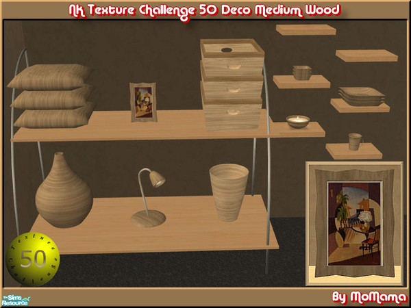 Sims 2 — NK TC50 Deco Med Wood by MoMama — A set of deco objects (STUD Items) in a pretty medium wood.