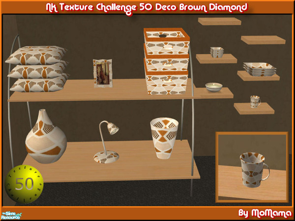 Sims 2 — NK TC50 Deco Brown Diamond by MoMama — A set of deco objects (STUD Items) in a brown diamond-like pattern.