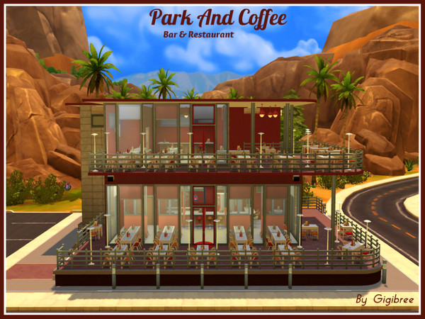 Sims 4 —  by Gigibree2 — Park And Coffee Cafe' is a modern bar and fast food for your Sims. It has in the main floor a