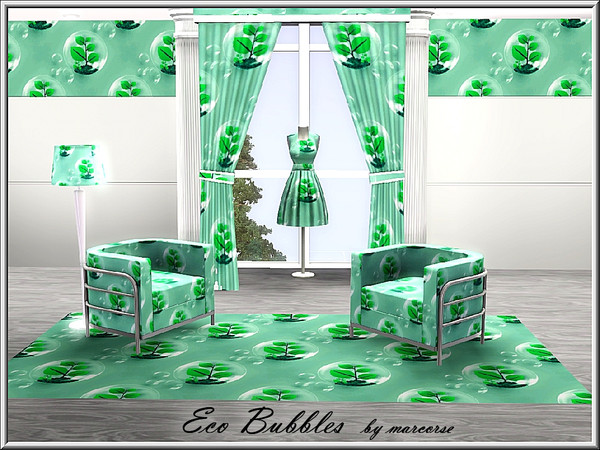 Sims 3 — Eco Bubbles_marcorse by marcorse — Abstract pattern: green and white eco tree symbol in a bubble.
