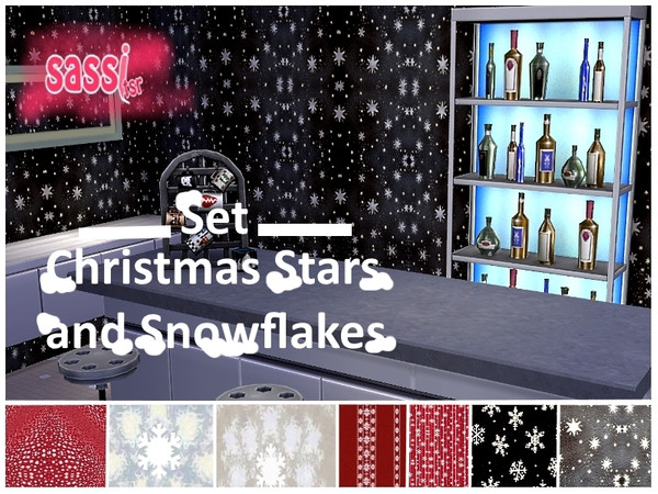 Sims 4 — Set Christmas StarsAndSnowflakes by sassitsr — Snowflakes and ice for those who love winter. 7choice of red,