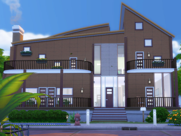 Sims 4 — River View by Pollen_D —  Spacious house with swimming pool and a makeshift Christmas tree, featuring two