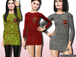 Sims 3 — TEEN ~ Knit Dress with Monster Logo by Harmonia — Kenzo's monster-laden sweater dress is a covetable choice for