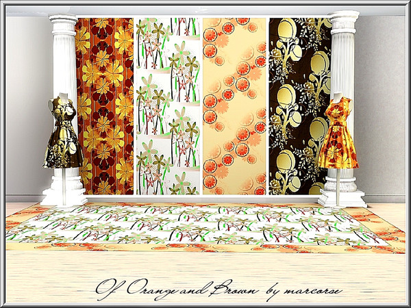 Sims 3 — Of Orange and Brown_marcorse by marcorse — Four patterns in shades of orange and brown. Floral Gears is found in