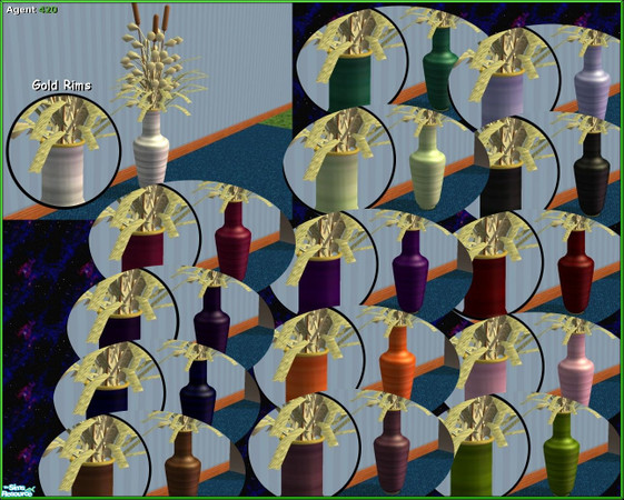Sims 2 — Fancy Gold Rimmed Vase Set by Agent420 — A set of 15 new colors for Marilu's Hat Shop - Vase MESH. Nice fancy