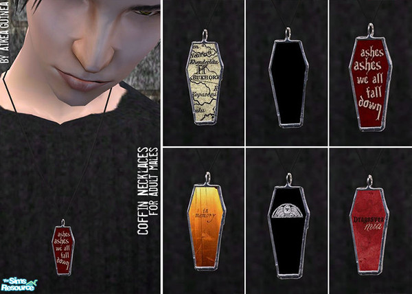 Sims 2 — Coffin Necklaces for Adult Males by aikea_guinea — Set of six coffin necklaces for Adult Males. Necklaces stay