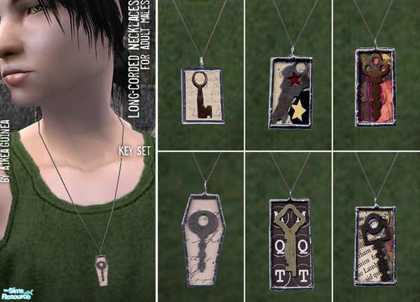 Sims 2 — Key Necklaces for Adult Males by aikea_guinea — Set of six key necklaces for Adult Males. Necklaces stay on in