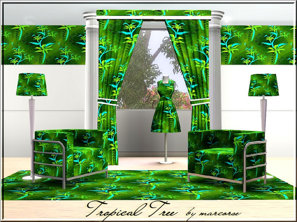 Sims 3 — Tropical Tree_marcorse by marcorse — Fabric pattern: stylised trees in tropic tones