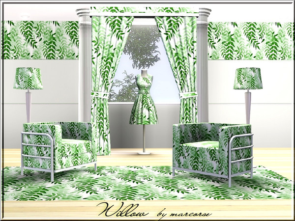 Sims 3 — Willow_marcorse by marcorse — Themed pattern: hanging willow fronds in shades of green