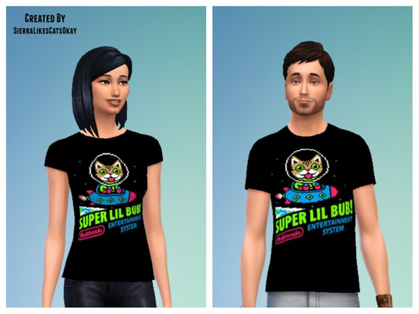 Sims 4 — Lil Bub's Bubtendo T-Shirts (Male & Female) by sierralikescatsokay2 — Lil Bub's Bubtendo T-Shirts - Male and