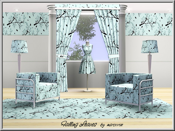 Sims 3 — Falling Leaves_marcorse by marcorse — Themed pattern: wintry design of branches and falling leaves