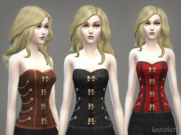 Sims 4 — Steampunk Corset by Lavoieri — Steampunk corset available in 3 colors. Don't forget to uncheck the [x] filter