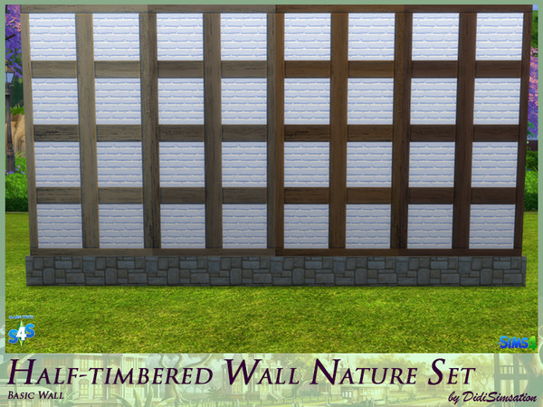 Sims 4 — Half-timbered Wall Basic - Nature by didisimsation — Half-timbered Wall - Basic 4 natural brown colors
