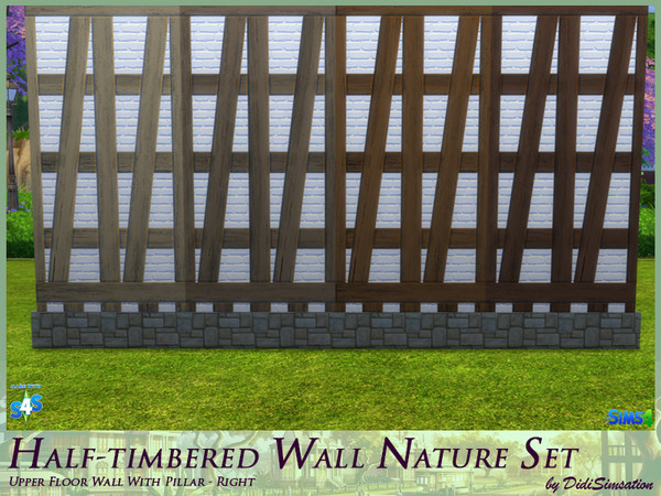 Sims 4 — Half-timbered Upper Floor Wall Pillar right - Nature by didisimsation — Half-timbered Upper Floor Wall - with