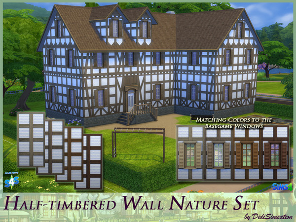 Sims 4 — Half-timbered Wall Set - Nature by didisimsation — Half-timbered Wall Set 4 natural brown colors Build with this