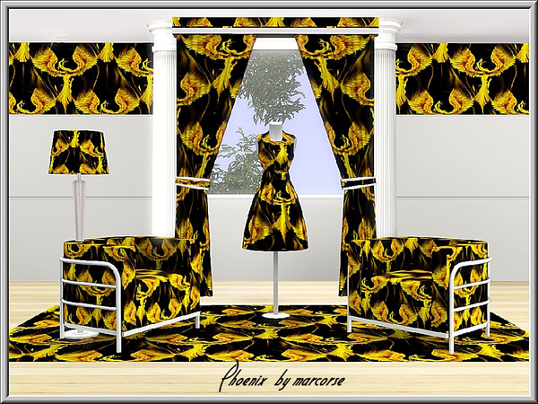 Sims 3 — Phoenix_marcorse by marcorse — Themed pattern: rising phoenix in an allover design