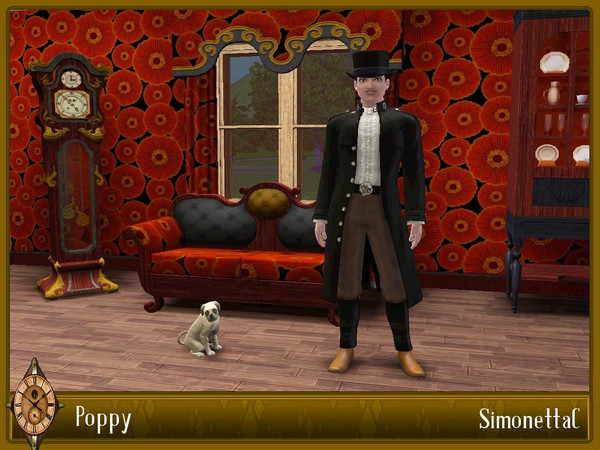 Sims 3 — Poppy by SimonettaC — Deep red poppies on a plain black cloth. This kind of pattern was used in the late 30's.