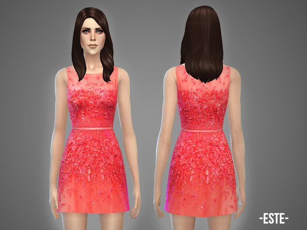 Sims 4 — [Florence set] Este - dress by -April- — Hey! This embroidered dress is a part of my Florence set. 3 color