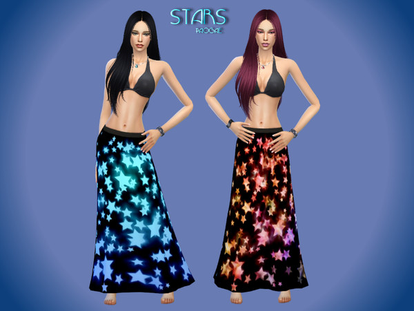 Sims 4 — Stars by Paogae — A black maxi skirt, travellers style, with bright stars. Two variations in 1 file Standalone