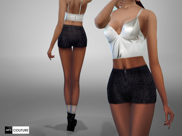 Sims 4 — MFS High Waist Shorts by MissFortune — Simple shorts with lace decorations and a zipper on the front. Only