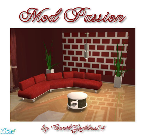 Sims 2 — Mod Passion by EarthGoddess54 — A lovely modern living room set in red, silver and dark wood. *FREE* meshes by