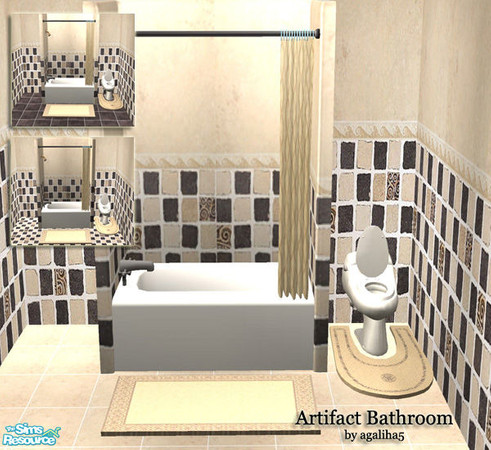 Sims 2 — Artifact Bathroom by agaliha5 — This bathroom contains three tile floors, a tile wall, a shower recolor, and two