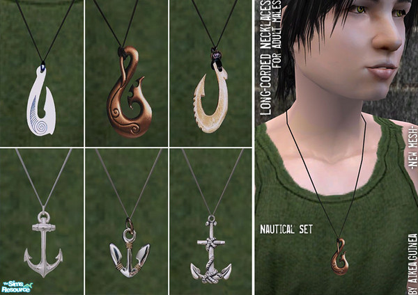 Sims 2 — Long-Corded Necklaces for Adult Males by aikea_guinea — Set of six nautical themed necklaces for adult males.