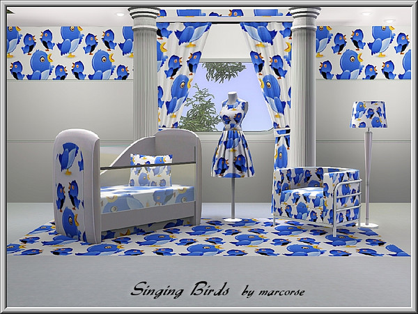 Sims 3 — SingingBirds_marcorse by marcorse — Themed pattern delightful blue birds in singing pose.