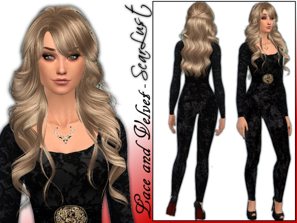 Sims 4 — Lace and Velvet Top by ScarLust — Lace and Velvet Top. The Sims4. -Long Sleeved, Black Lace. -Upper top: Black