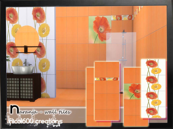 Sims 4 — Naranja - wall tiles by nicol6002 — Naranja wall tile package includes 4 kinds of tiles. Suitable for any kind