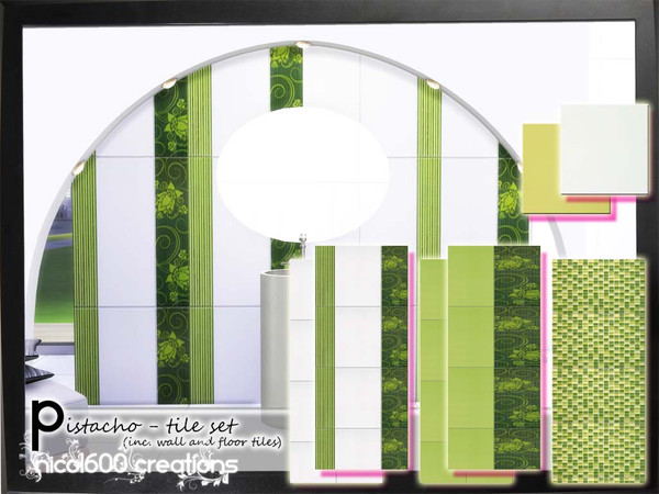 Sims 4 — Pistacho - tile set by nicol6002 — Pistacho tile set includes 5 kinds of tiles for walls in one package file and