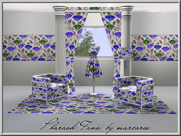 Sims 3 — Pharaoh Fans_marcorse by marcorse — Abstract pattern Egyptian fan symbols in a random repeat design, in purple