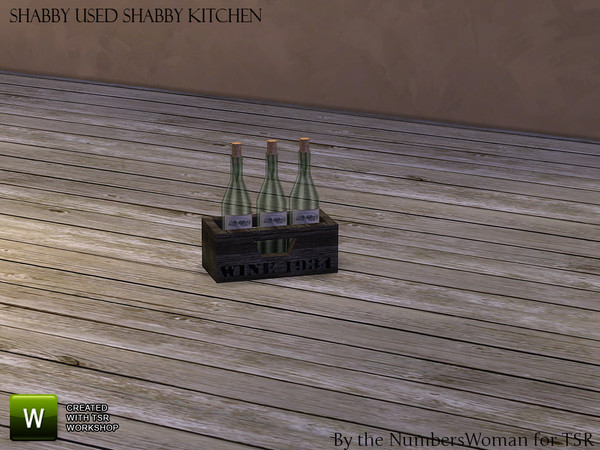 Sims 4 — Shabby Bargain Shabby Chic Kitchen Crate Bottles by TheNumbersWoman — Shabby yet affordable, the comfort oozes