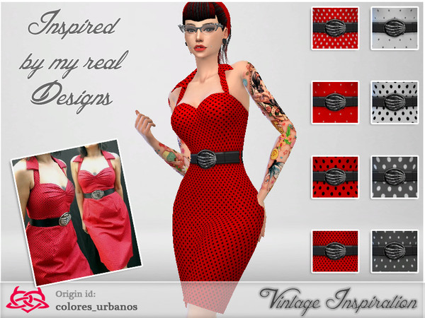 Sims 4 — Recolor Pin Up dress lunares 1 by Colores_Urbanos — because we love polka dots! bones belt. requires mesh. see