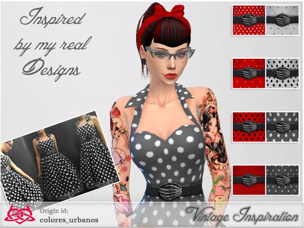 Sims 4 — Recolor Rockabilly Dress4 lunares 1 by Colores_Urbanos — because we love polka dots! bones belt. requires mesh.