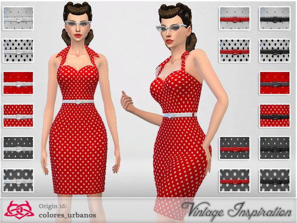 Sims 4 — Recolor Pin Up dress lunares 2 - Mesh needed by Colores_Urbanos — because we love polka dots! basic belt.