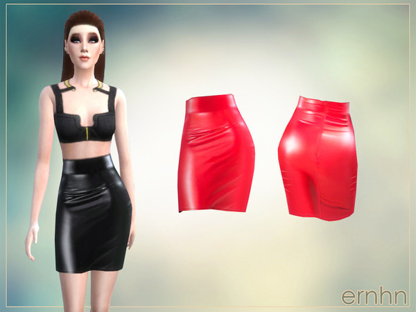 Sims 4 — High Waisted Leather Pencil Skirt by ernhn — High Waisted Leather Pencil Skirt Comes with 2 variations
