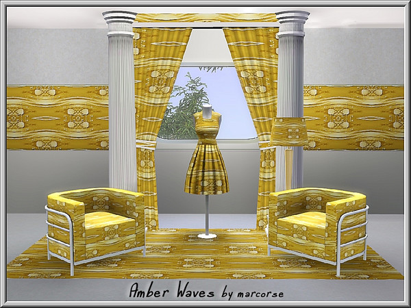 Sims 3 — Amber Waves_marcorse by marcorse — Abstract pattern: waves and bubbles in amber and gold