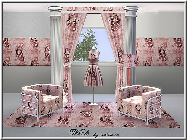 Sims 3 — Whirls_marcorse by marcorse — Abstract pattern: flowers, leaves and whirl elements in pale pink