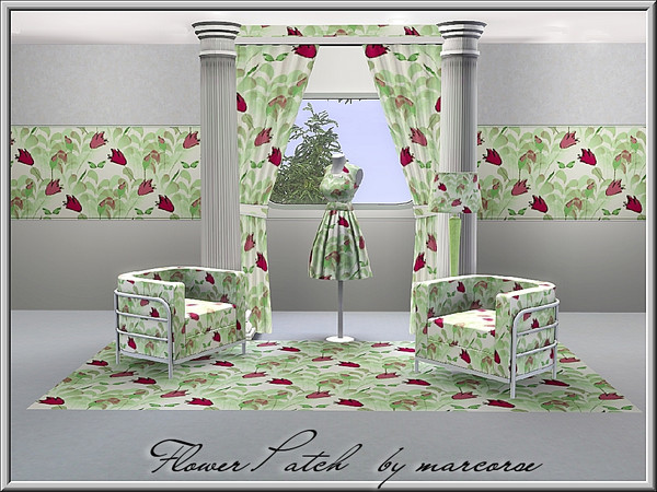 Sims 3 — Flower Patch_marcorse by marcorse — Fabric pattern: a patch of pretty pink flowers and green leaves.