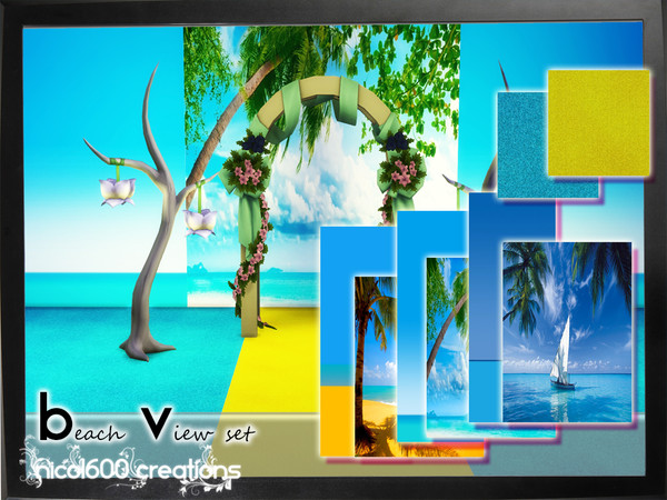 Sims 4 — Beach View set by nicol6002 — Beach View set includes 3 types of mural walls, wallpapers and 2 colors of