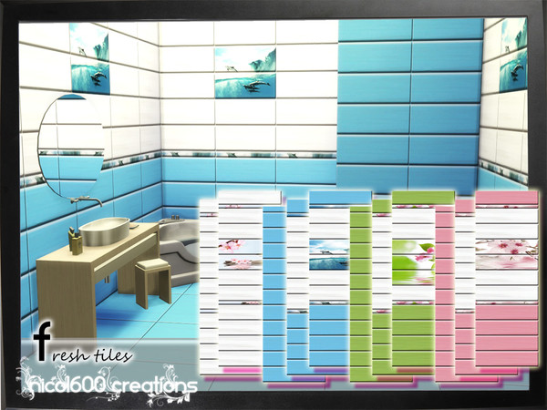 Sims 4 — Fresh tiles by nicol6002 — Fresh tiles in 4 colors and 11 variations. Suitable for any kind of interior. Works